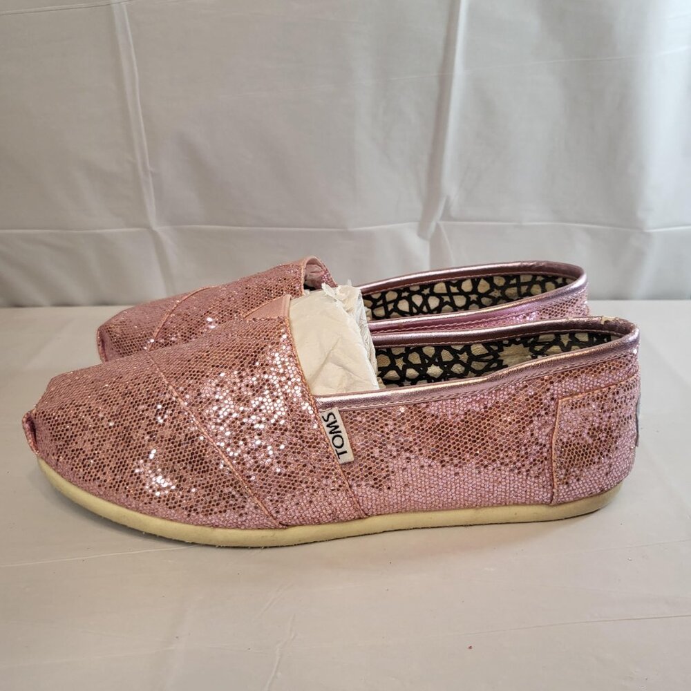 Toms Pink Glitter Flats Siip on Woman Size 7.5
